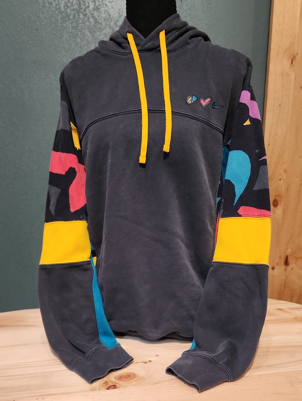 Men's Charcoal Hoodie Sweatshirt with Yellow Accents